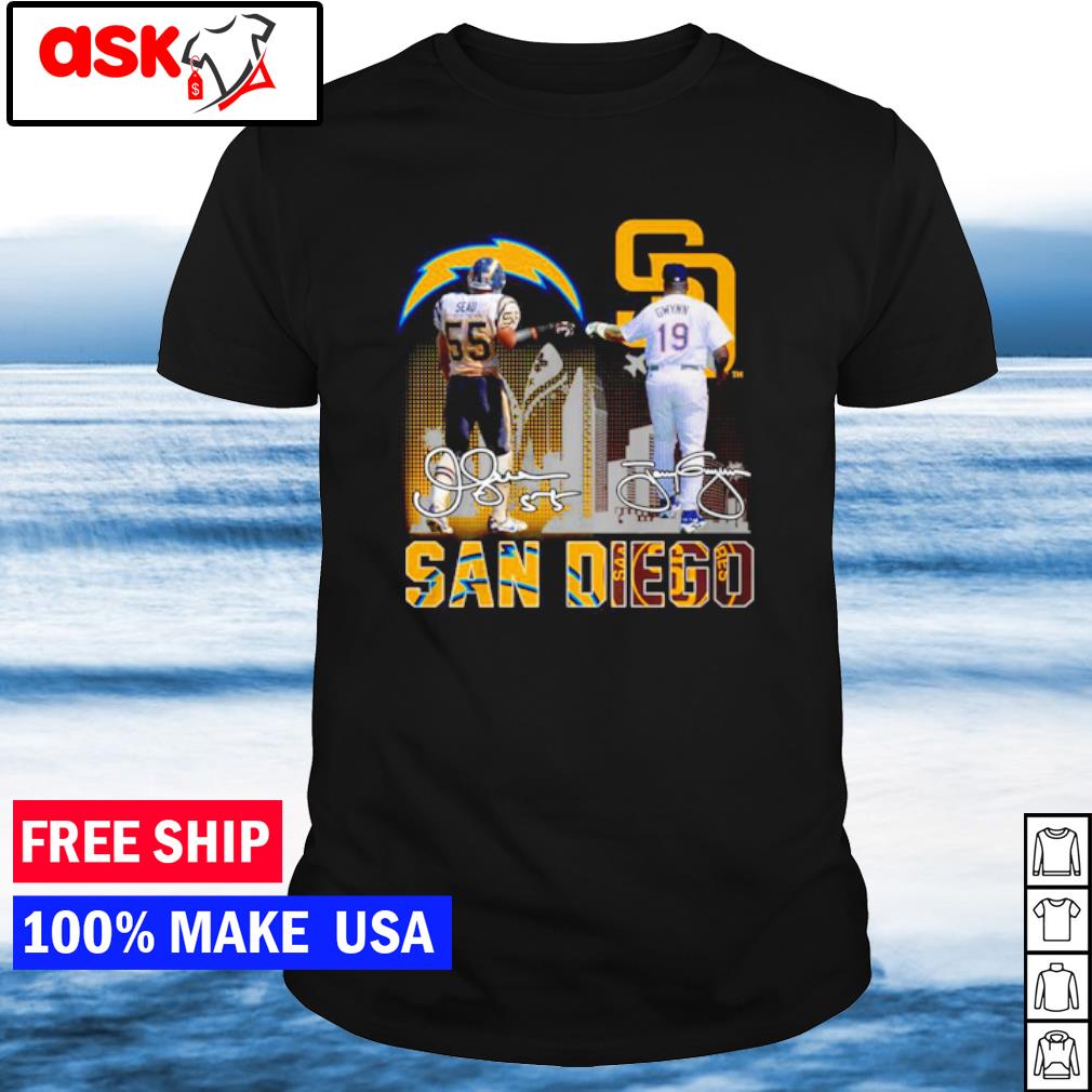 San Diego 55 Junior Seau and 19 Tony Gwynn logo teams signatures shirt,  hoodie, sweater, long sleeve and tank top